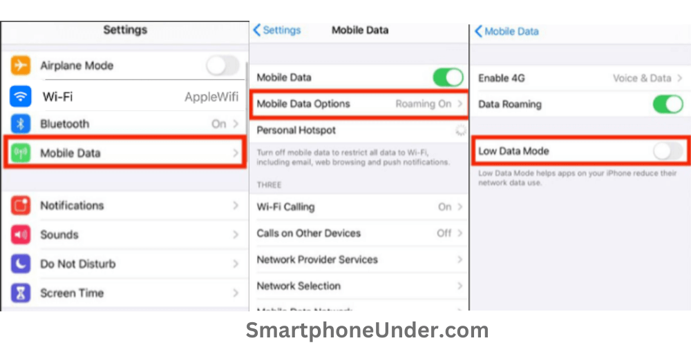 Turn Off cellular data Low Data Mode on iPhone